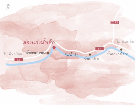 แผนที่ประกอบ เส้นทางล่องแก่งแม่น้ำเข็ก แม่น้ำเลียบ ทางหลวงหมายเลข 12 พิษณุโลก