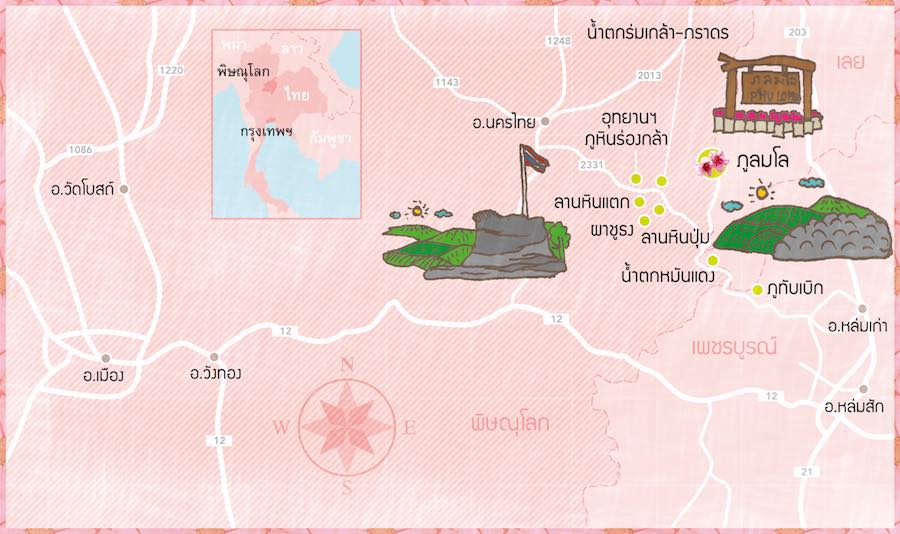 แผนที่ประกอบ ภูลมโล เขตอุทยานแห่งชาติภูหินร่องกล้า พิษณุโลก