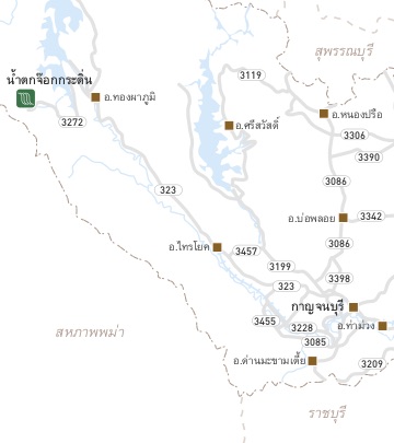 แผนที่ประกอบ จังหวัดกาญจนบุรี น้ำตกจ๊อกกระดิ่น อุทยานแห่งชาติทองผาภูมิ